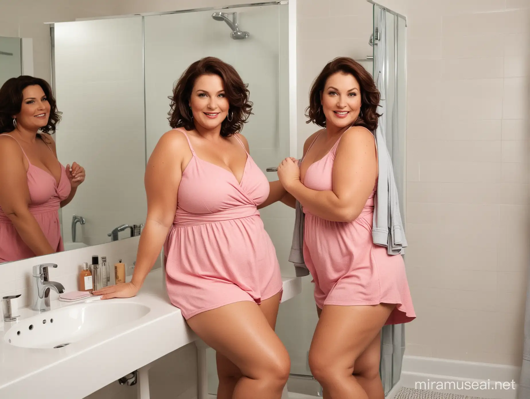 Elegant Plus Size Women in Their 50s Enjoying a Spa Day in a Luxurious Bathroom