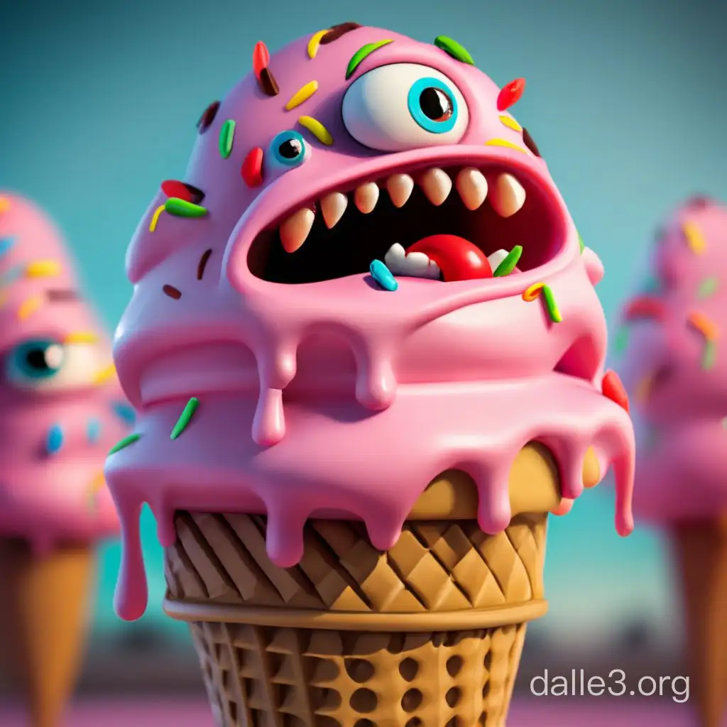 pink ice cream monster, 3D render