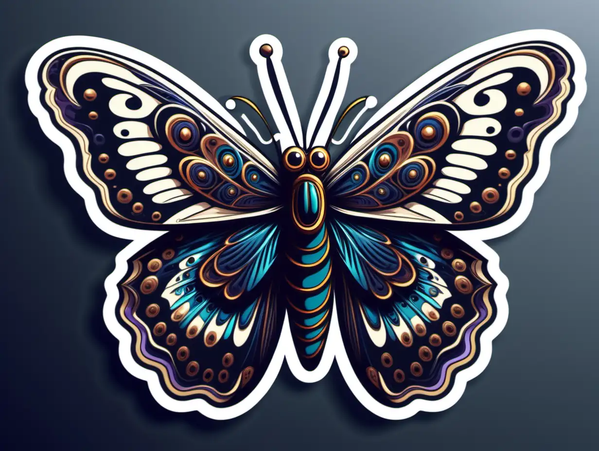 /imagine prompt: admiral butterfly, Sticker, Enthusiastic, Dark, kinetic art style, Contour, Vector, White Background, Detailed


