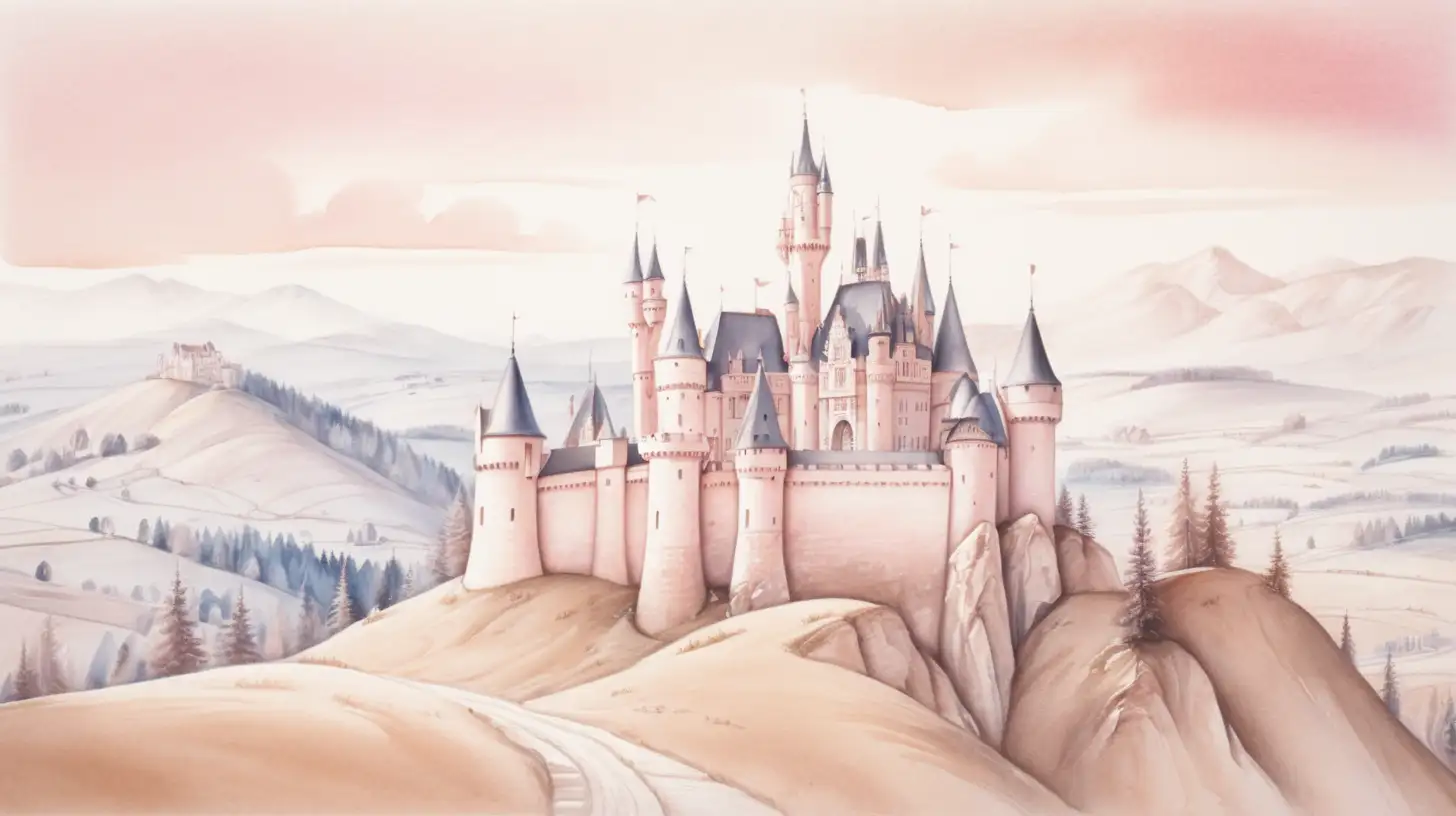 Dreamy Watercolor Castle in Pastel Shades