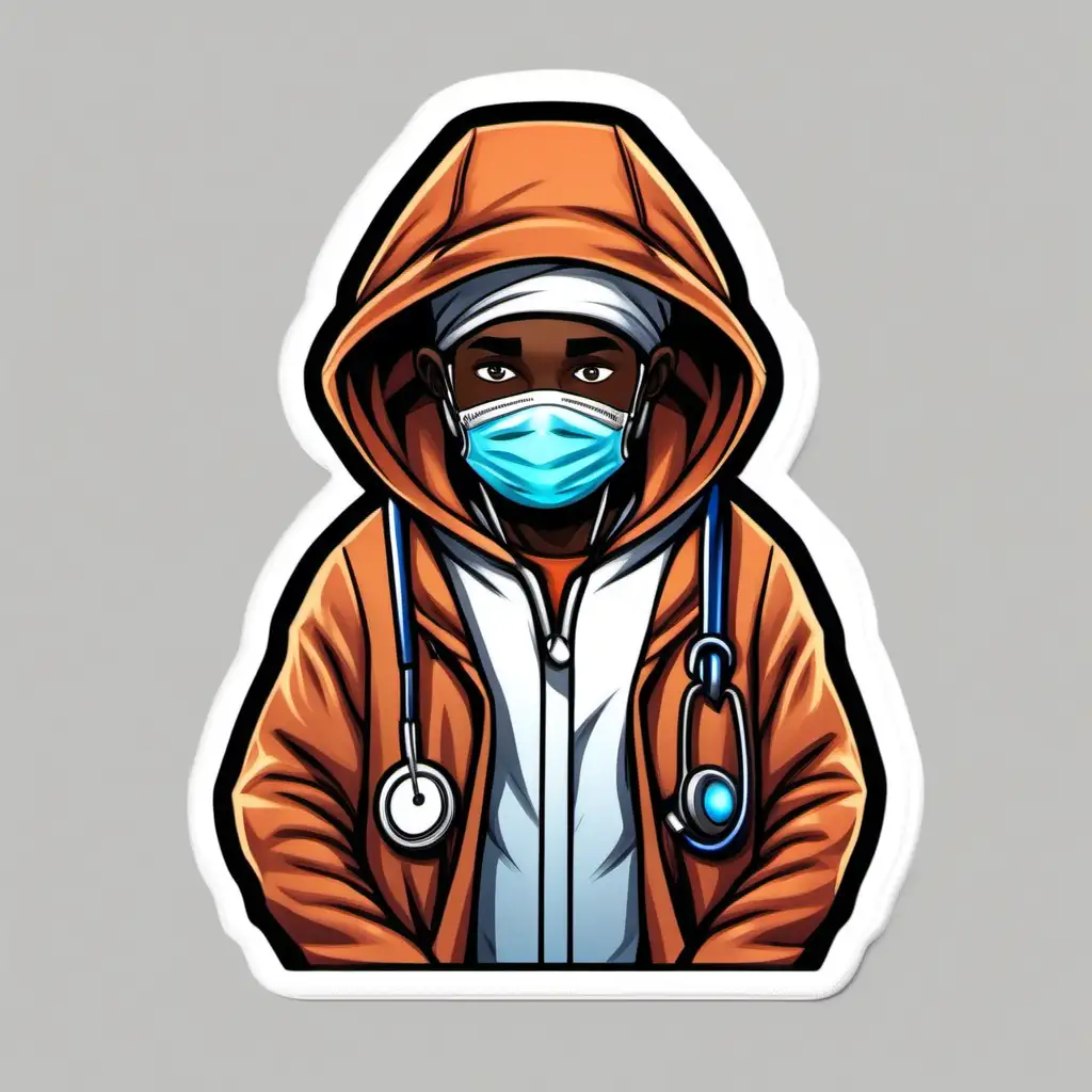 cartoon doctor roadman with a tech fleece on with his hood up as a sticker icon