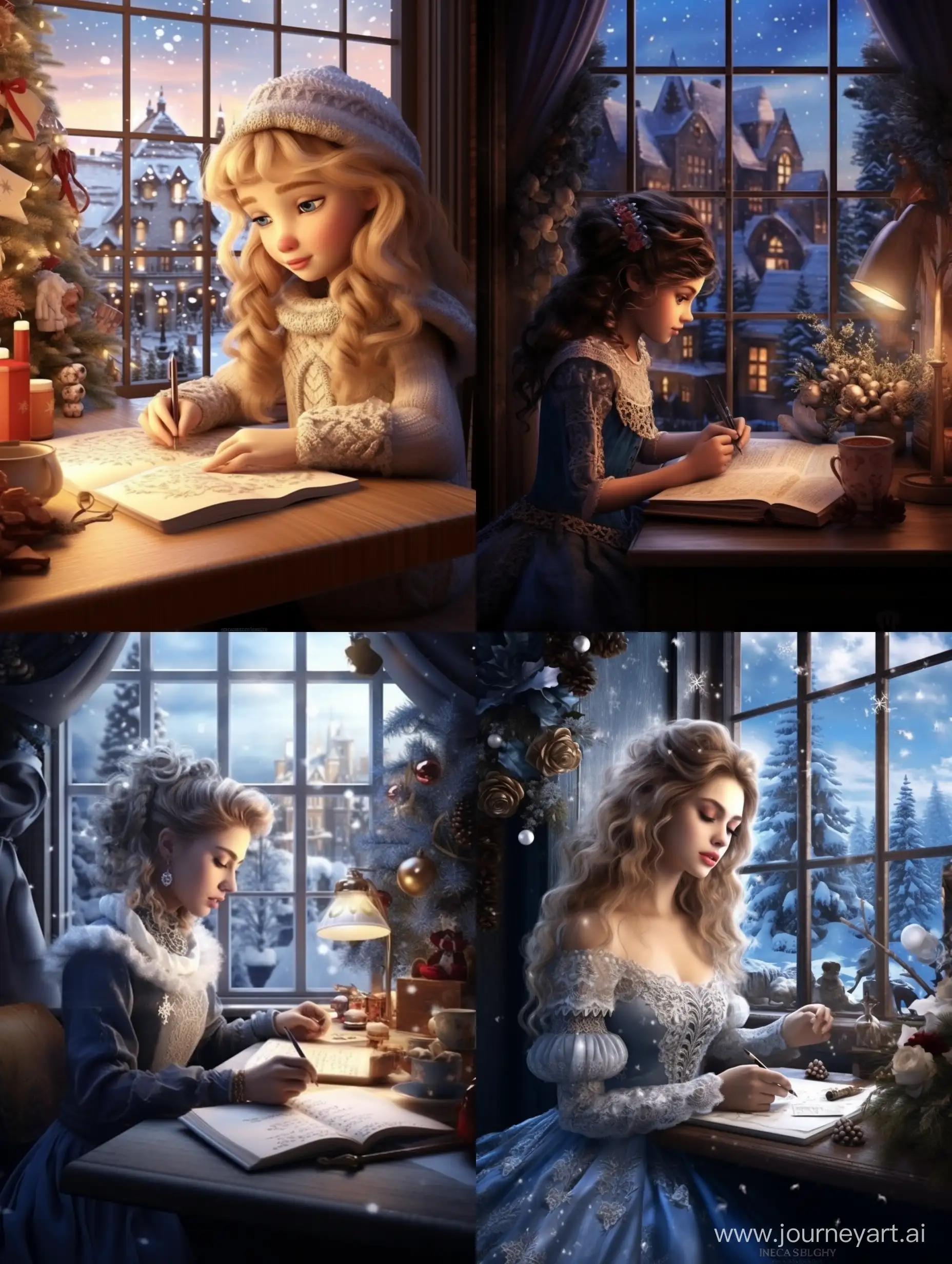 BlueEyed-European-Girl-Writing-Christmas-Cards-by-a-Winter-Window