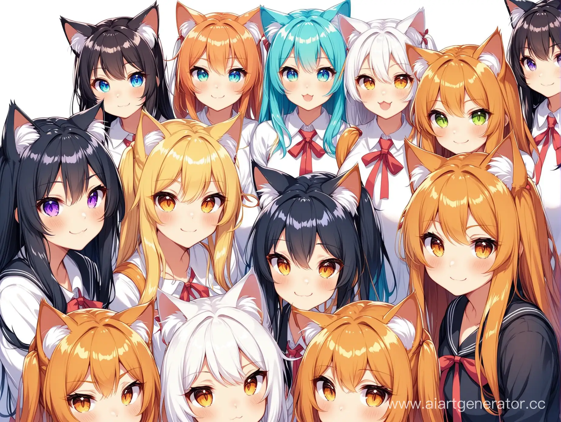 A lot of different cat-girls looking at you
