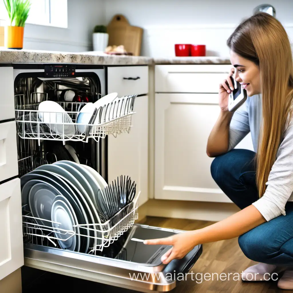 Sister-Initiates-Dishwasher-with-Smartphone-Assistance