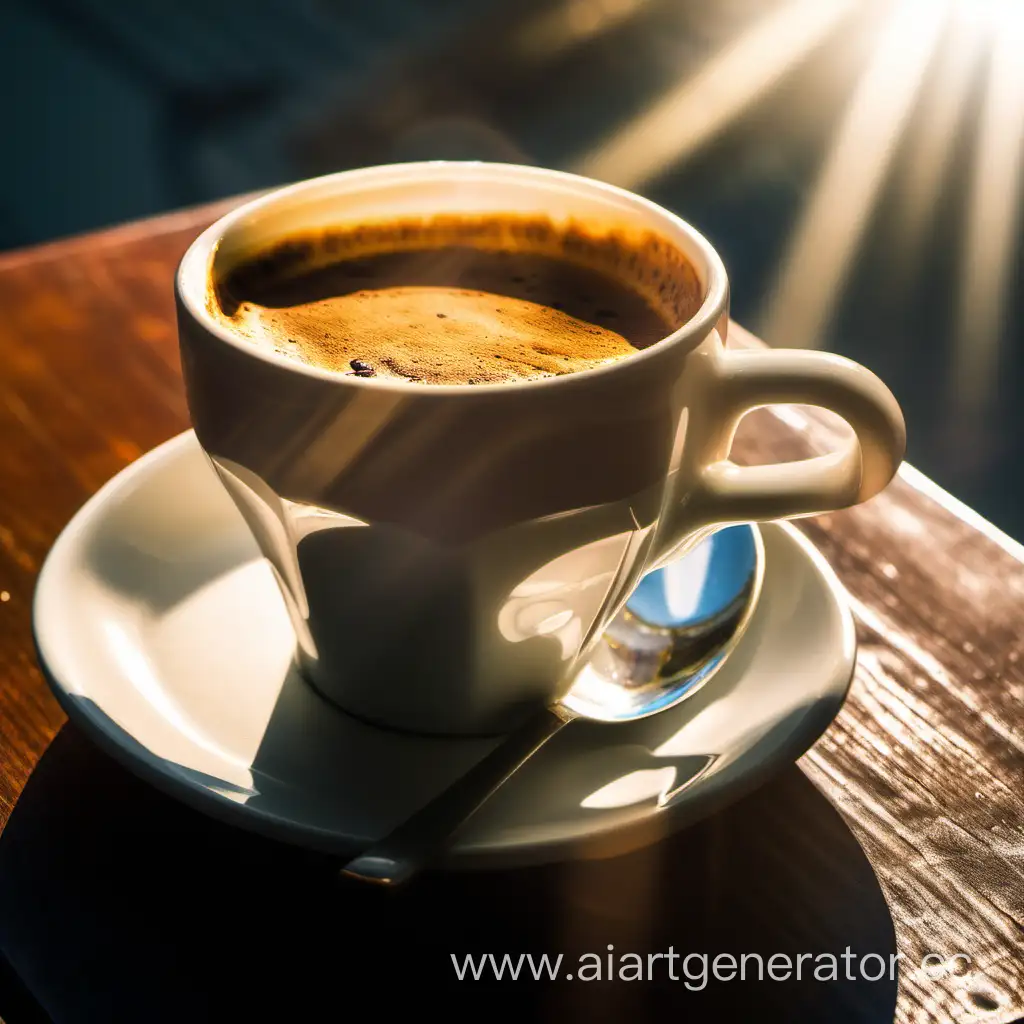 чашка кофе на утреннем солнце на столе