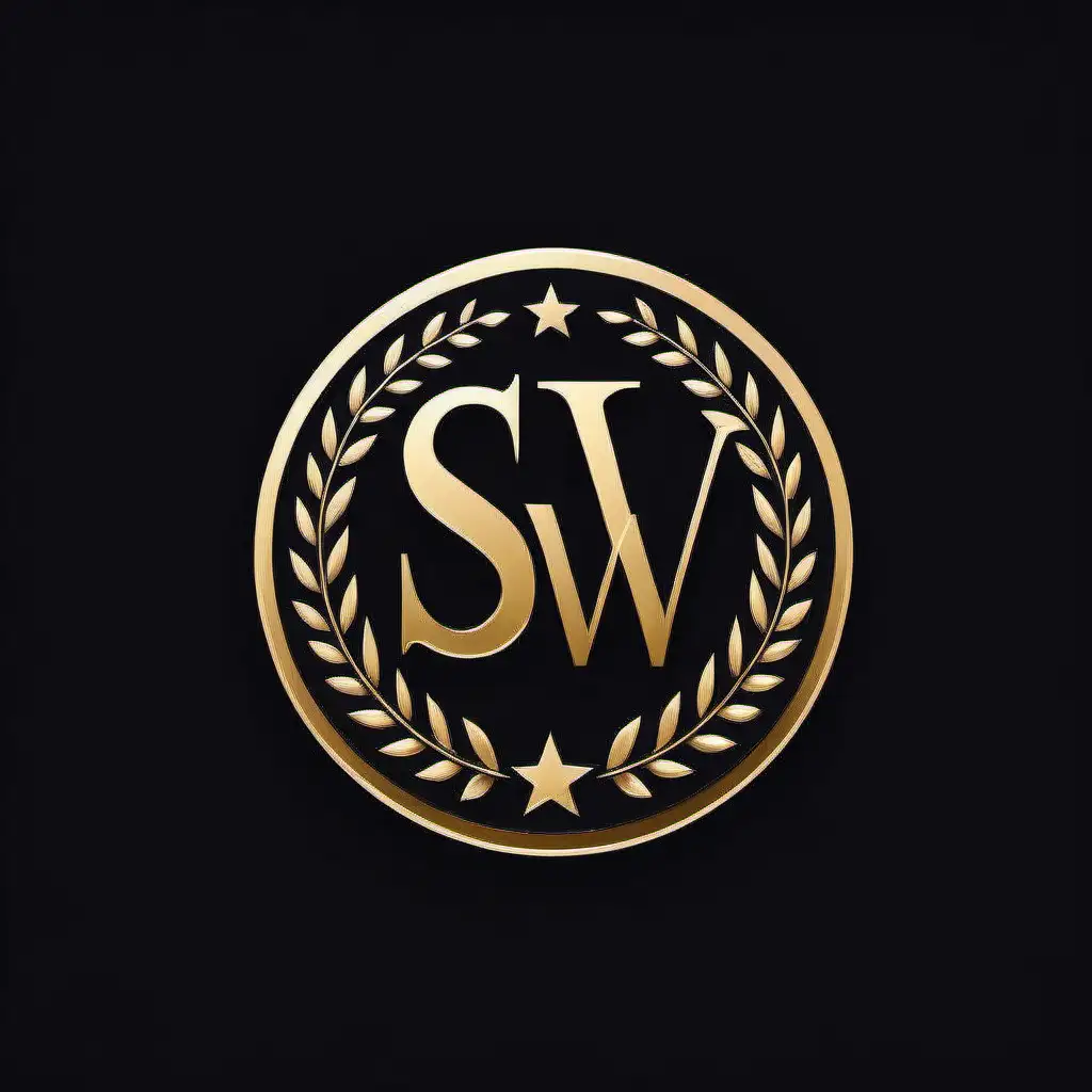 [BOLD, MONOGRAM] ICONOGRAPHY LOGO OF [S W combination on gold medal], WHITE VECTOR ON A BLACK BACKGROUND
