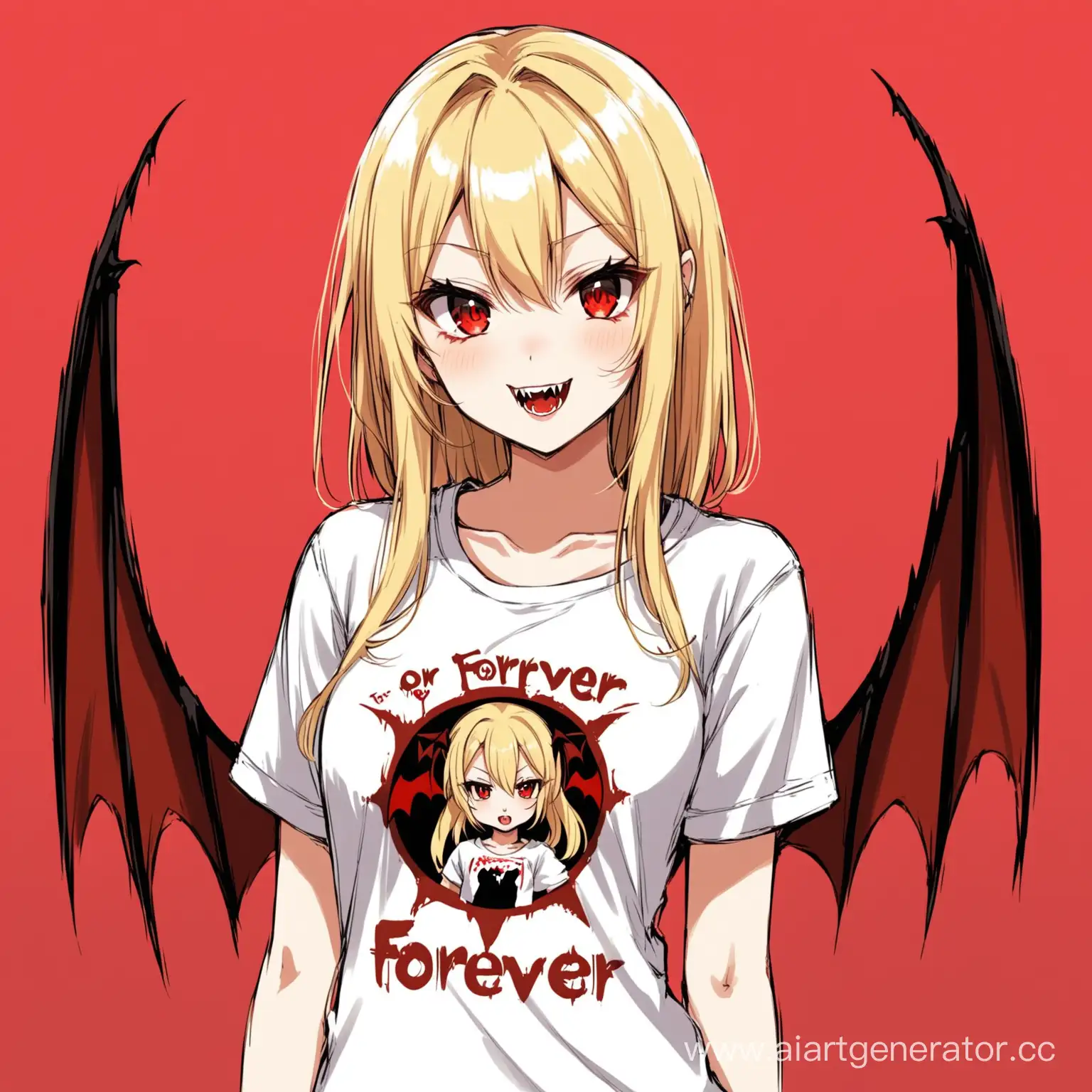 АНИМЕ девушка блондинка вампир с красными глазами на футболке написано Forever233
