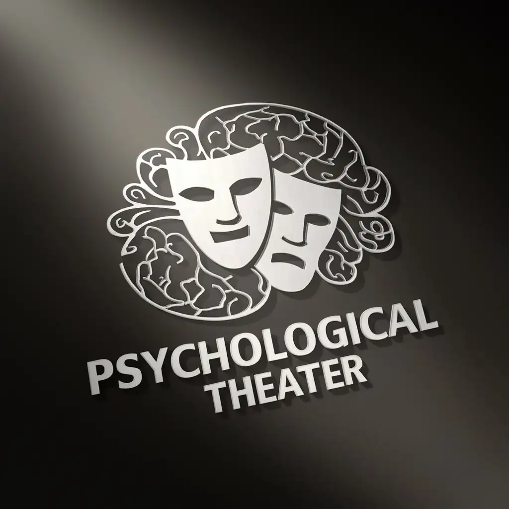 Сделай логотип соединение логотипа театра и логотипа психологии, для психологического театра на основе масок комедии и трагедии и изображения извилин мозга

