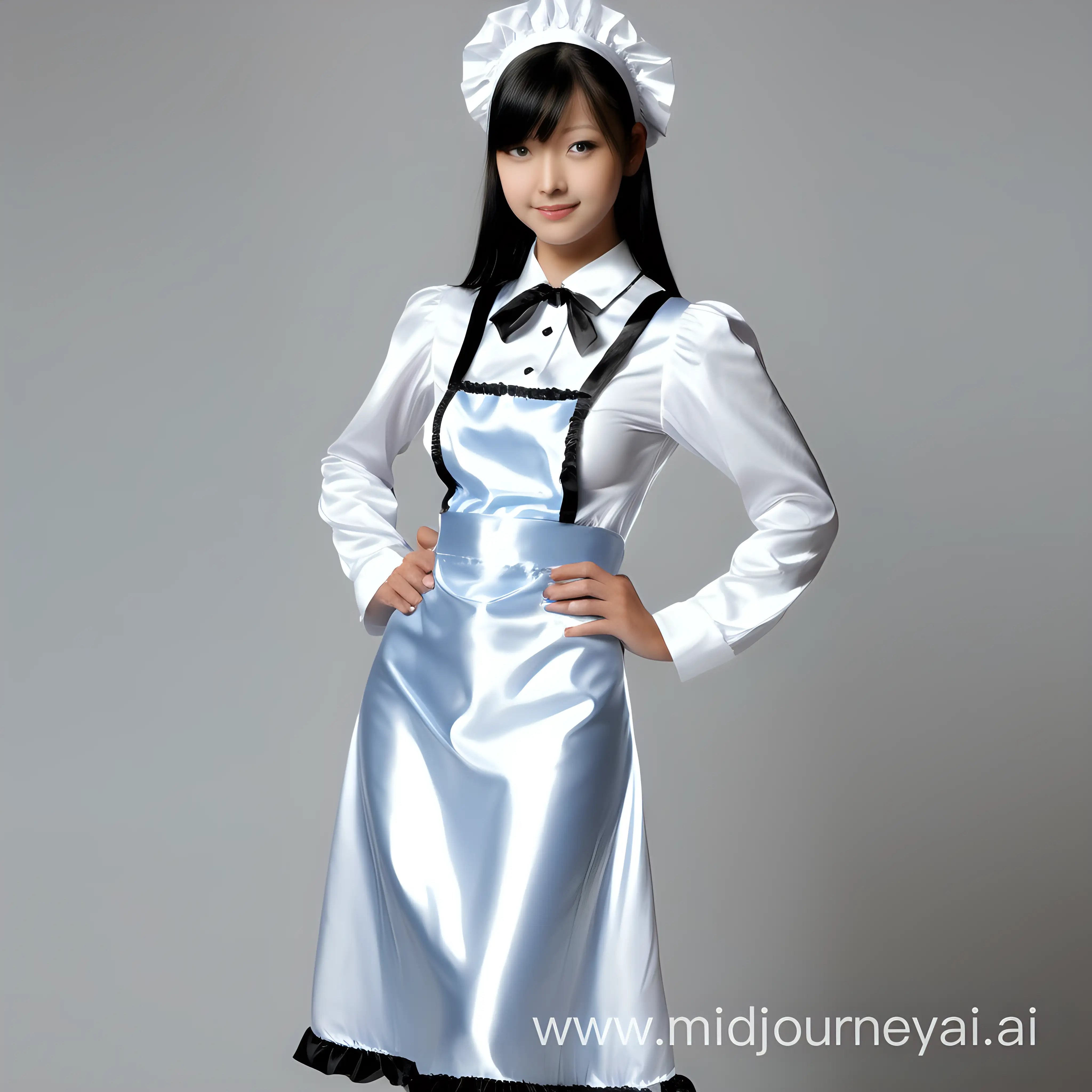 Elegant Maid in Satin Uniform Captivating Household Beauty