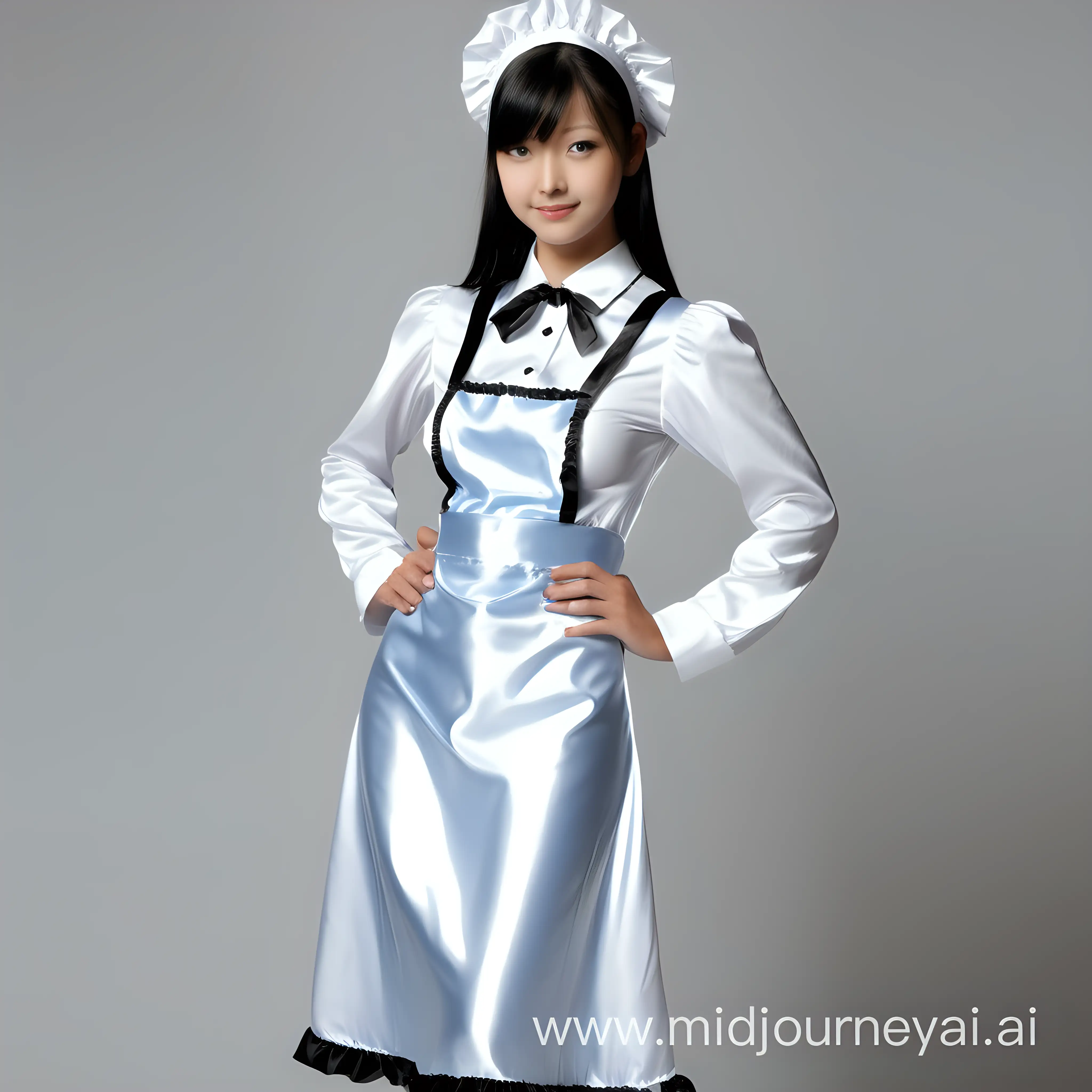 Girl in satin long maid uniforms