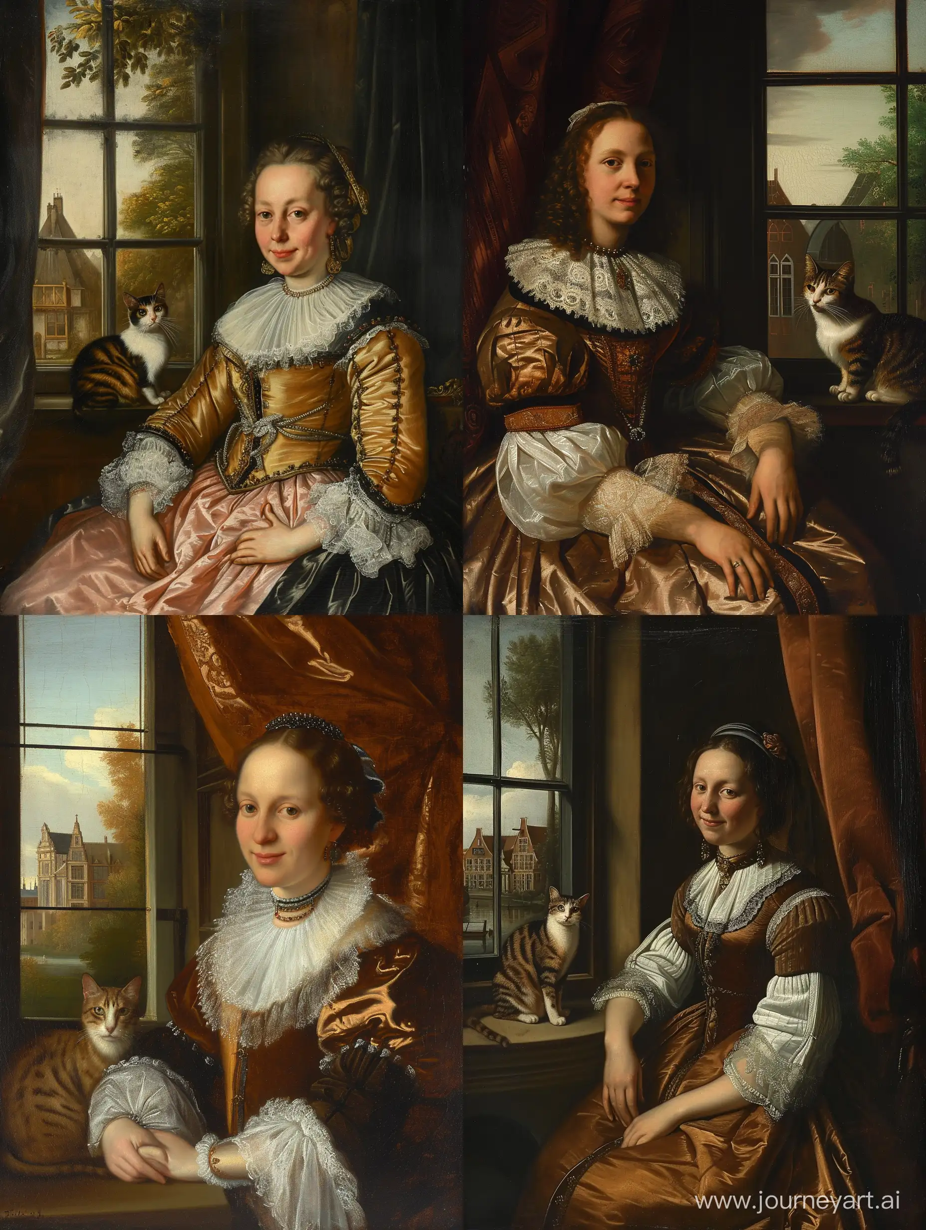 1650s-Fashion-Portrait-Elegant-Lady-by-the-Window-with-a-Cat