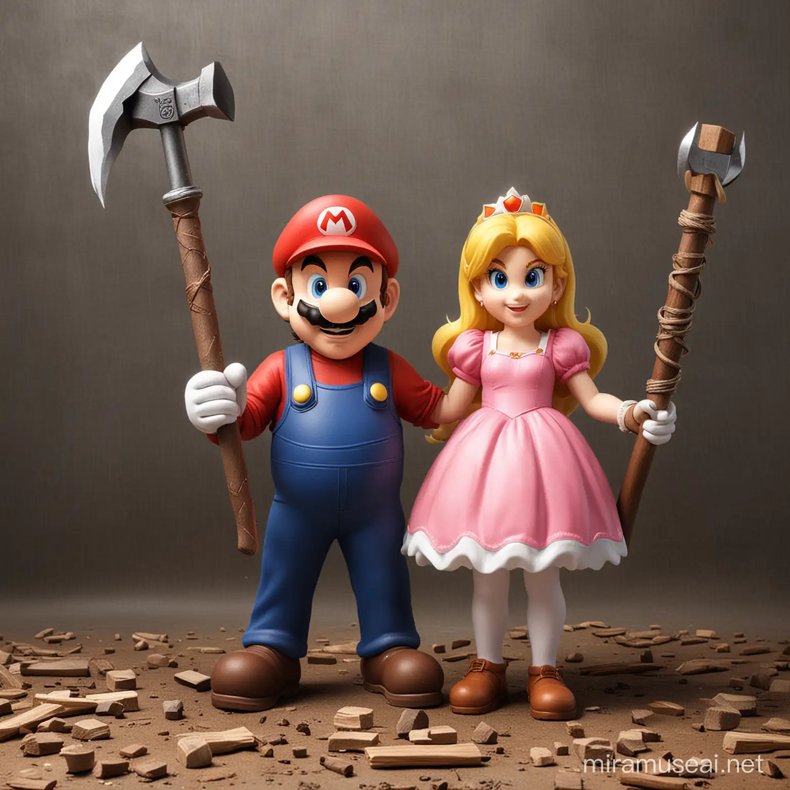 Super Mario and Princess Peach Holding a Sickle and Hammer