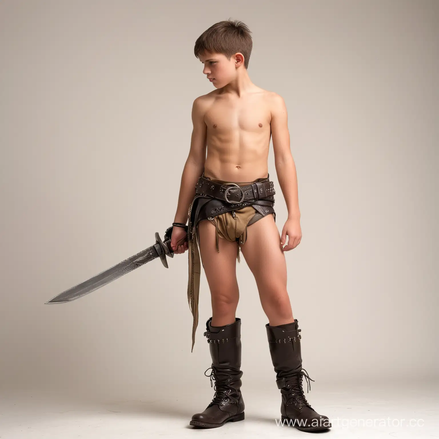 Muscular-Teenage-Warrior-Profile-with-Loincloth-and-Leather-Belt-on-White-Background