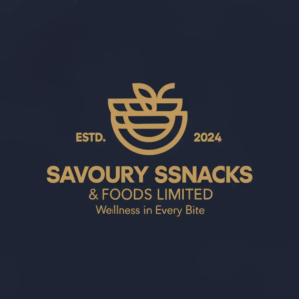 a logo design,with the text "Savoury Snacks & Foods Limited              Est. 2024           
"Wellness In Every Bite"", main symbol:Blue Background
Slogan: "Wellness In Every Bite",Moderate,clear background
