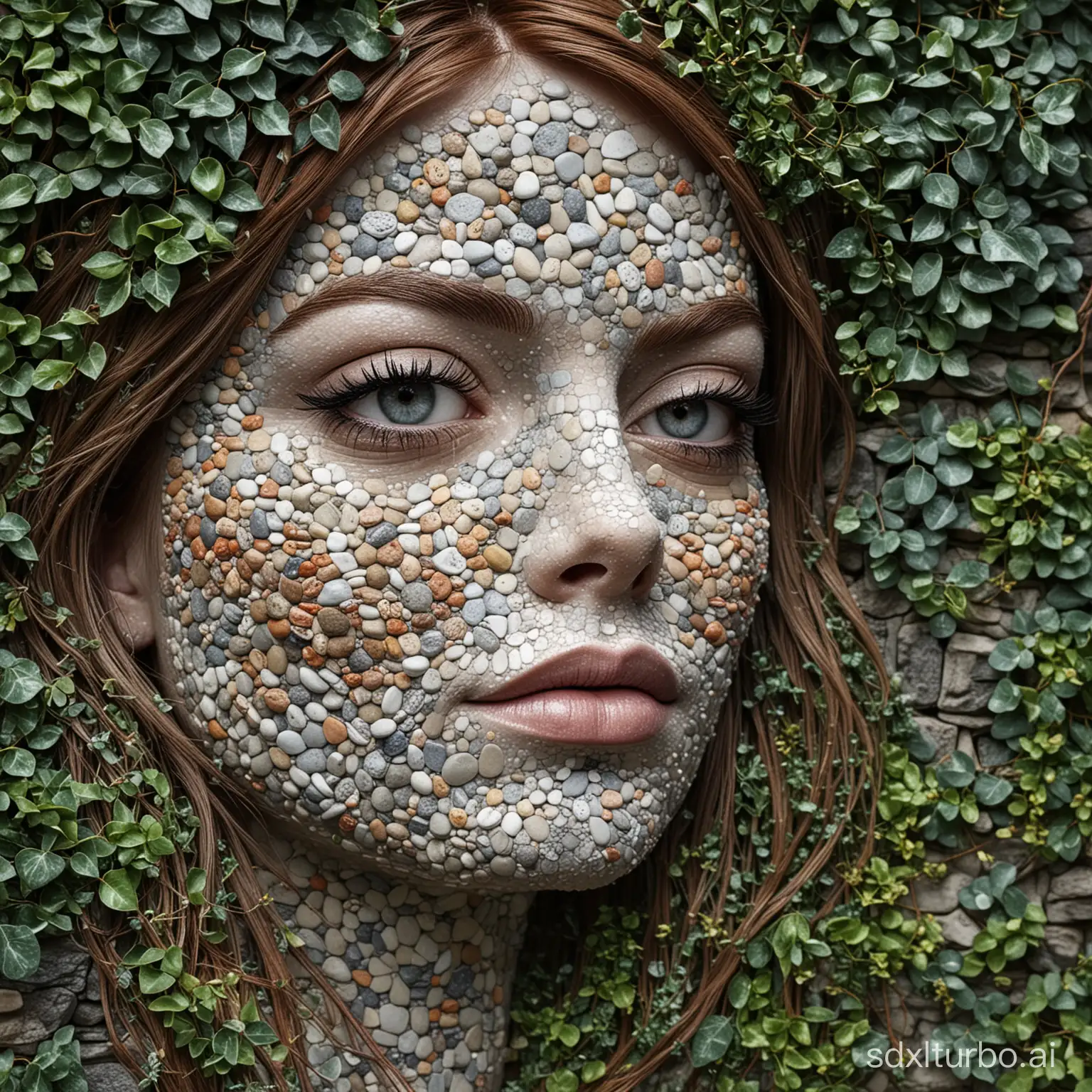 Intricate-Mosaic-Portrait-Emma-Stone-Lookalike-Crafted-from-Pebbles