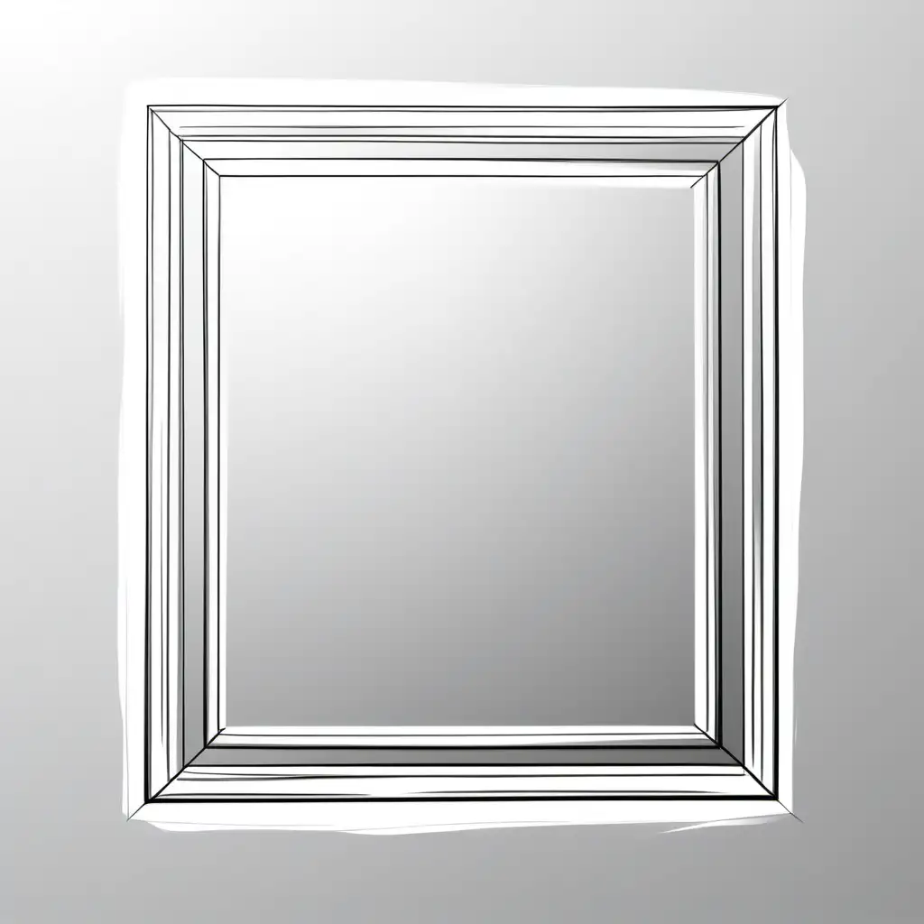 A rough line art sketch of rectangular mirror in a frame. The mirro has a few different lights reflected in it.