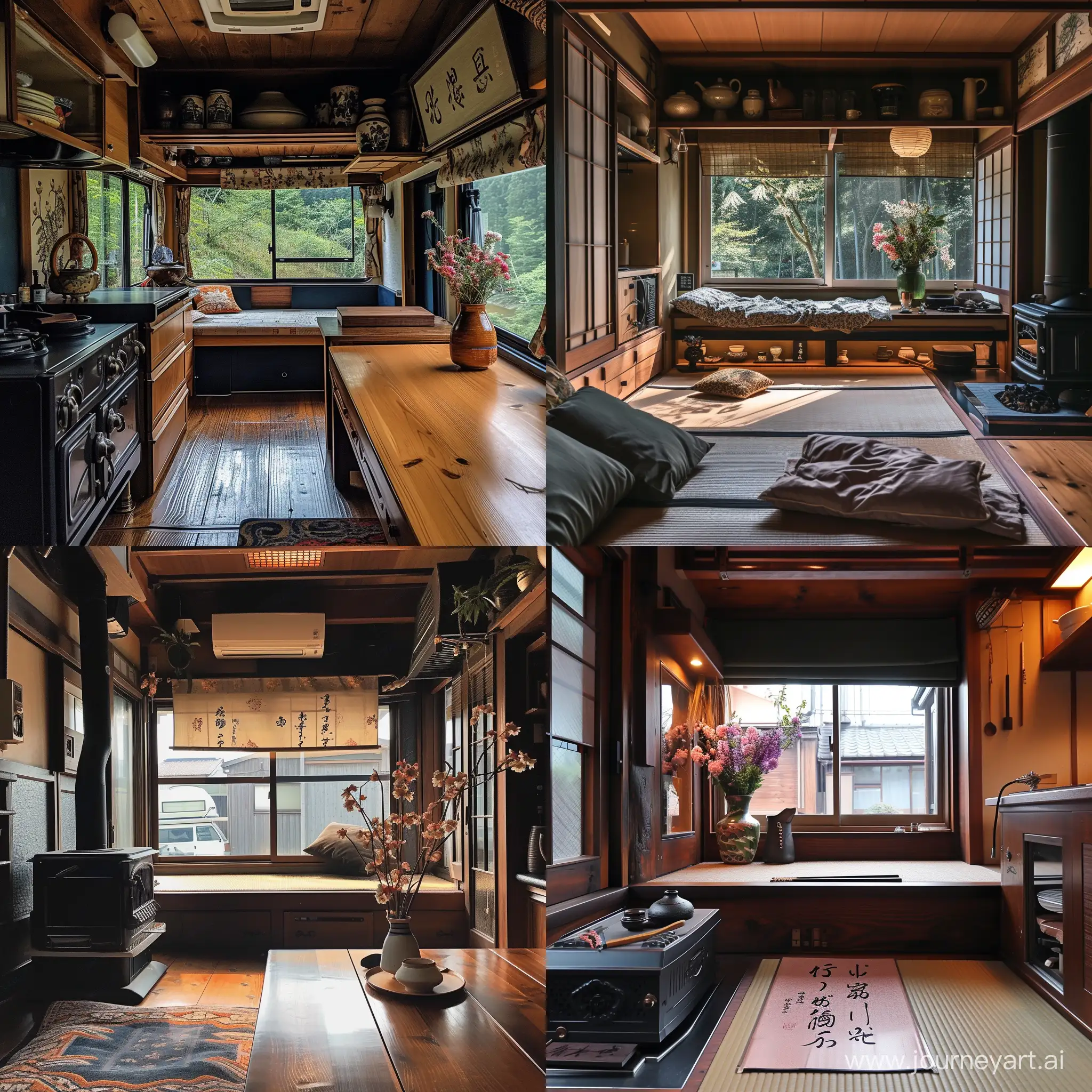 Spacious-Tatami-Tea-Room-in-Ancient-Wooden-RV-with-WabiSabi-Decor