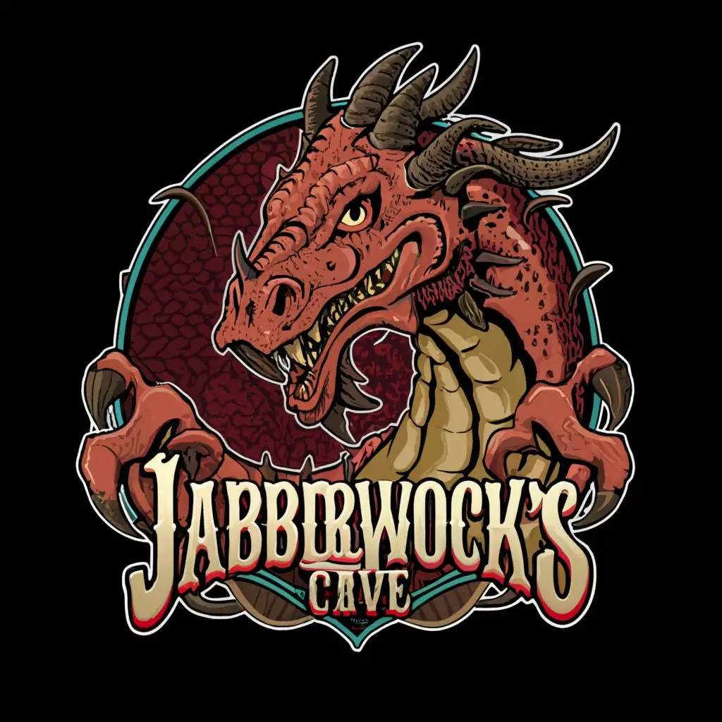 LOGO-Design-for-Jabberwockys-Cave-Mythical-Dragon-with-Bold-Typography