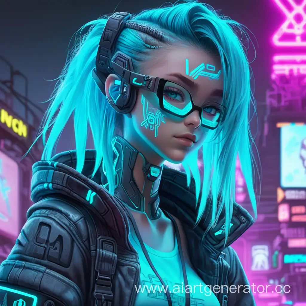 Futuristic-Cyberpunk-Neon-Cyan-Girl-in-Urban-Landscape