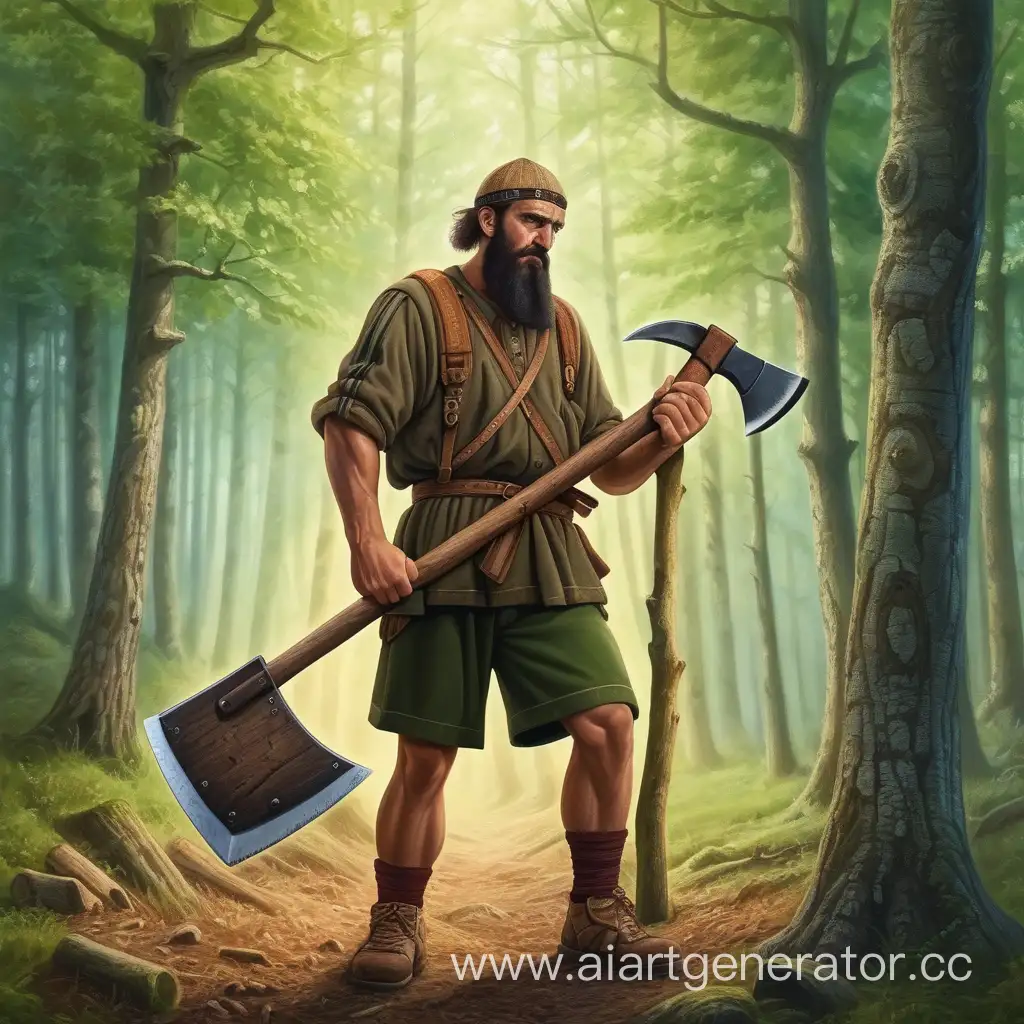 Bulgarian-Man-in-Forest-with-Axe-Woodcutter-in-the-Wilderness