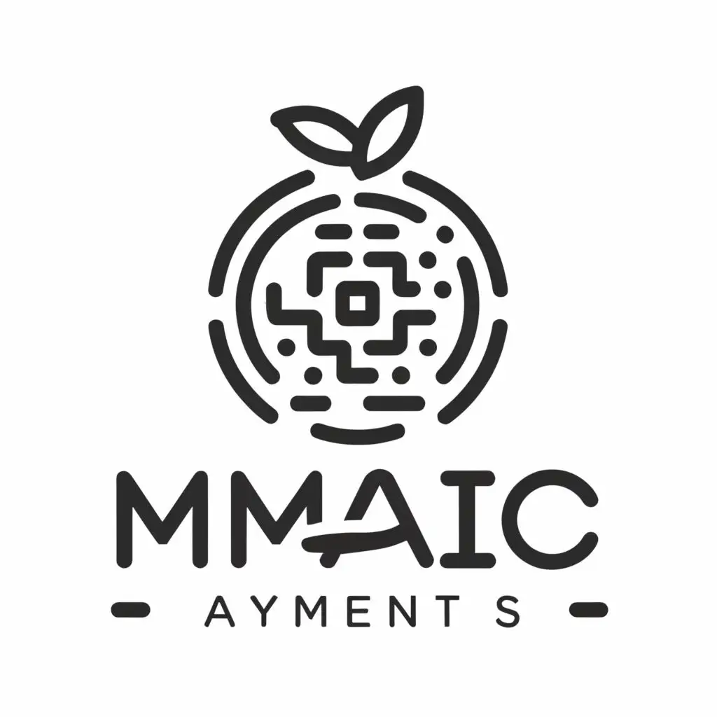 logo, onion vegetable qr code black white minimal graphic, with the text "Maic payments", typography, be used in Restaurant industry