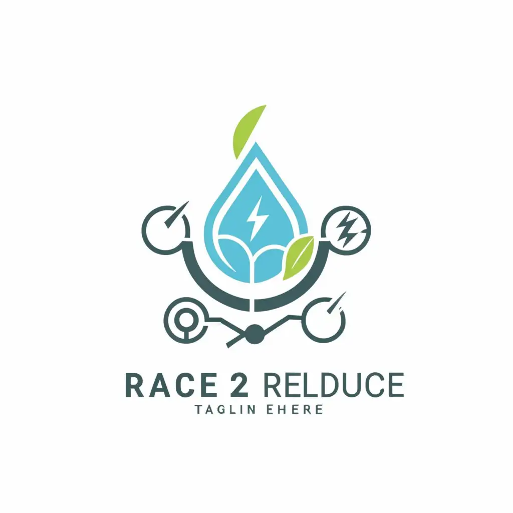 a logo design,with the text "race 2 reduce", main symbol:fuel, water, electricity,Moderate,clear background