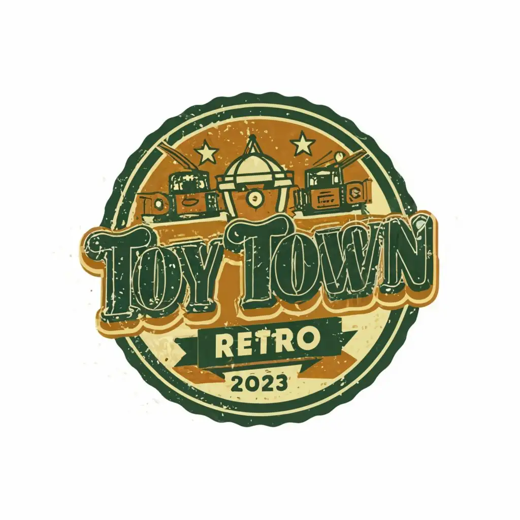 logo, Logo circle, toys, vintage, chicano ,color green, with the text "TOY TOWN RETRO 2023", typography, be used in Construction industry