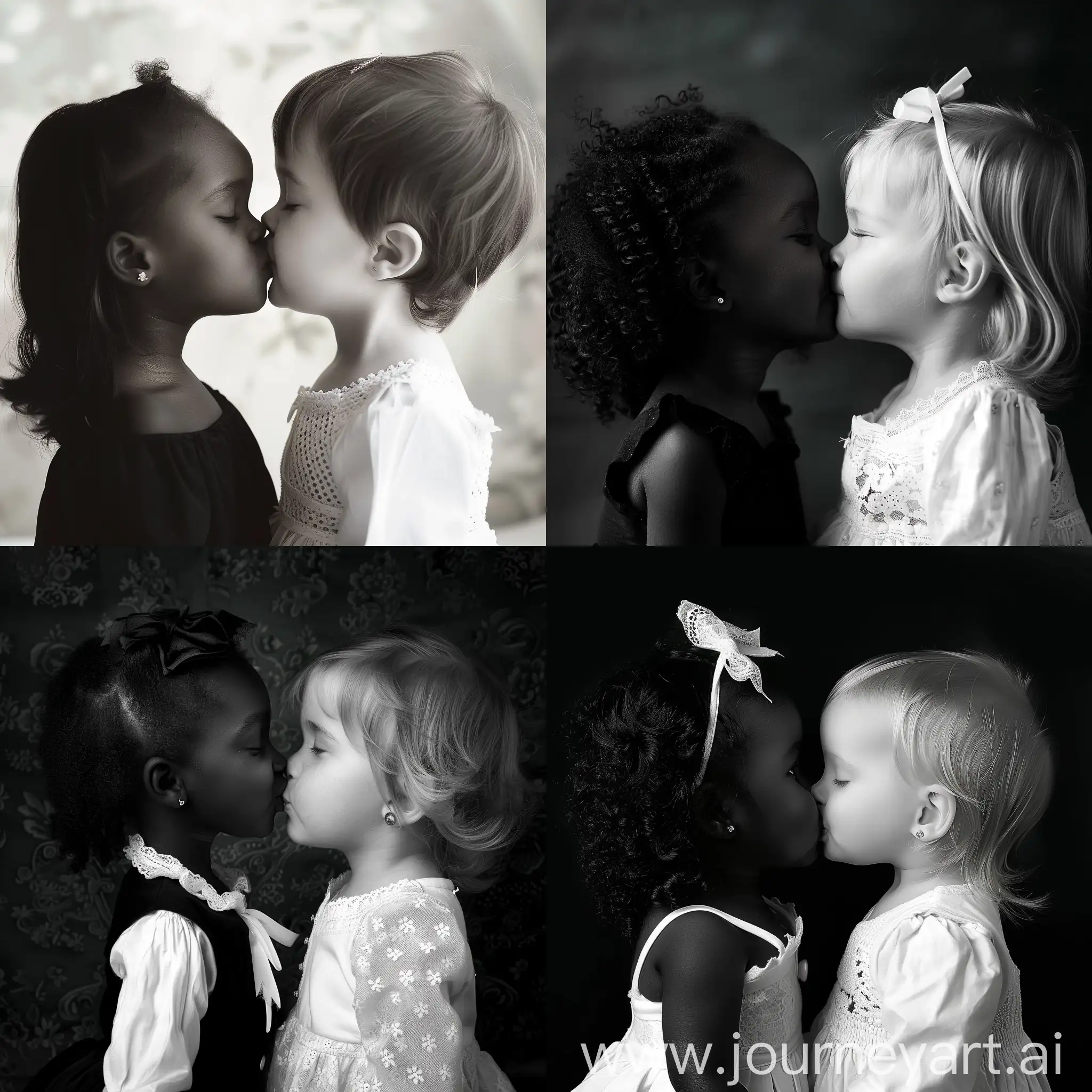 Une petite fille noire et blanche s'embrassent avec l'amour