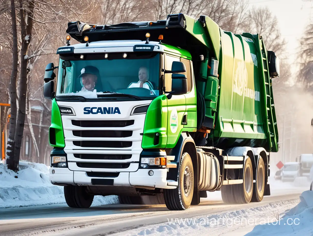 водитель мусоровоза скания россия зима счастливый