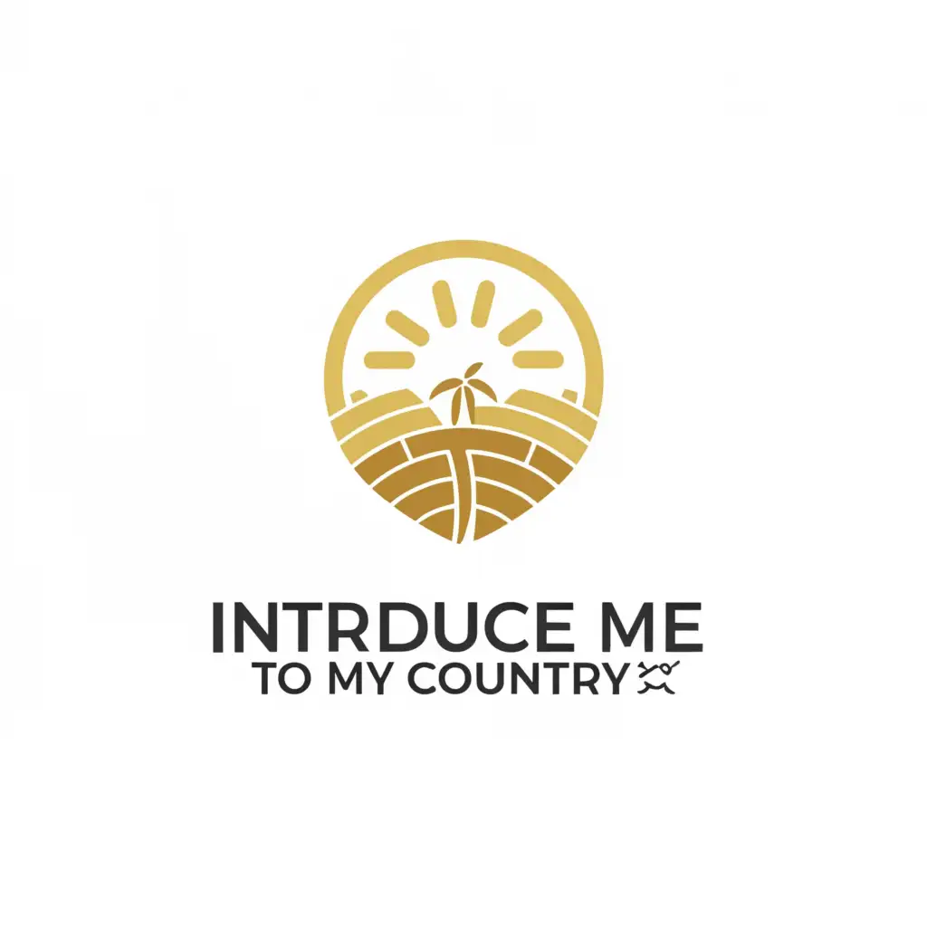 a logo design,with the text "Introduce me to my country.", main symbol:Desert-sky-palm-realist,Minimalistic,be used in Internet industry,clear background