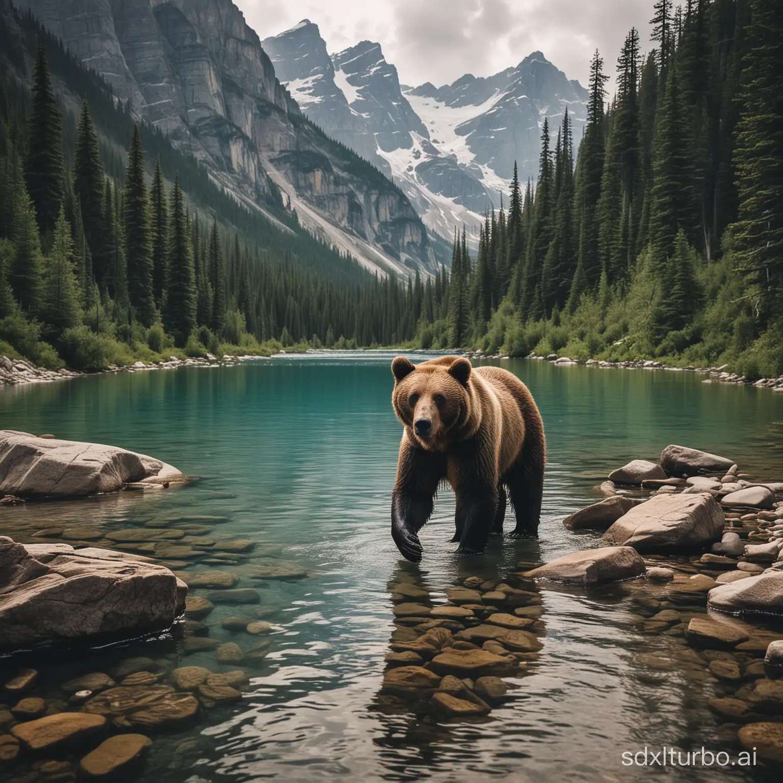 Scenic-Mountain-Landscape-with-Bear
