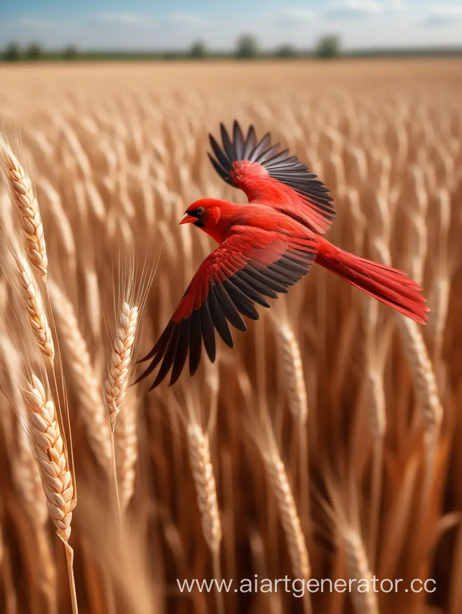 Graceful-Red-Bird-Scattering-Bountiful-Harvest-Across-the-Landscape