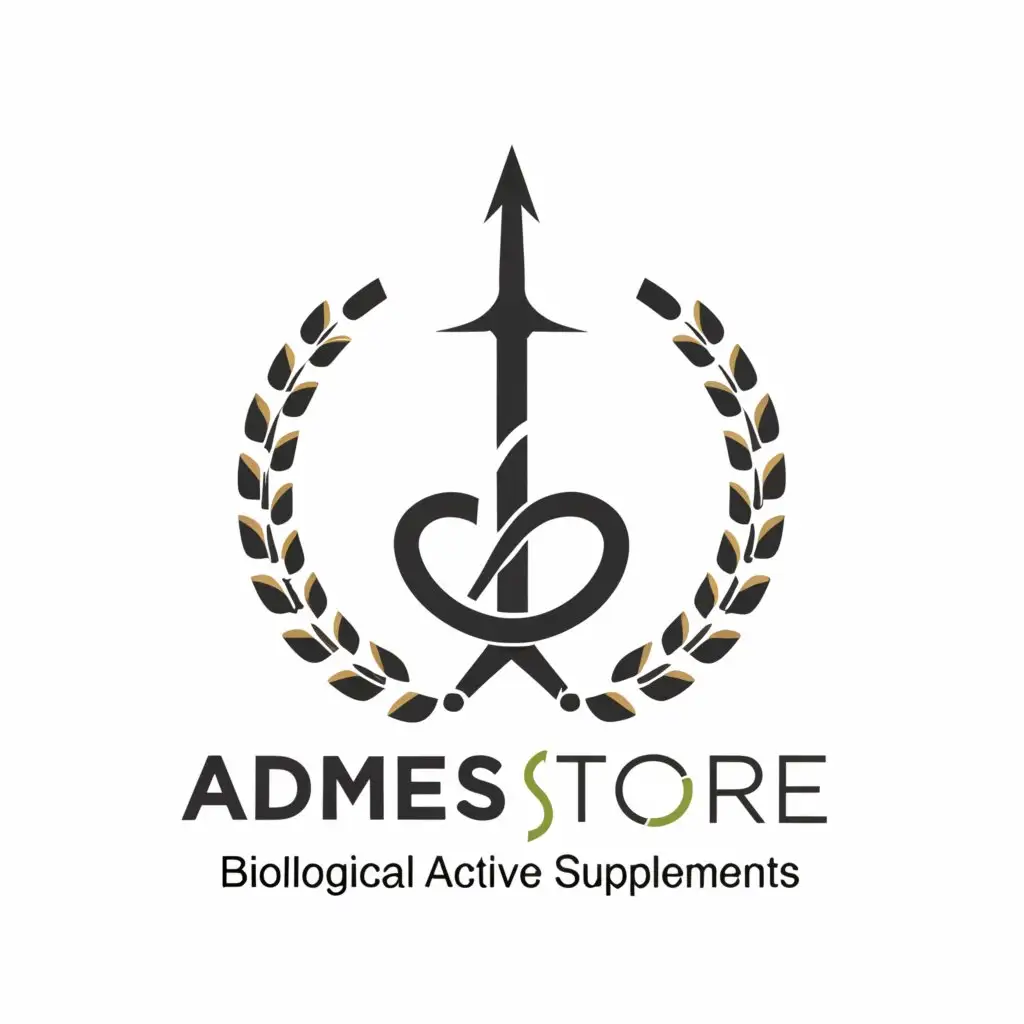 a logo design,with the text "Admes Store (biologically active supplements)", main symbol:The main symbol of the logo - A spear piercing a snake, and around it a wreath,complex,be used in Sports Fitness industry,clear background
