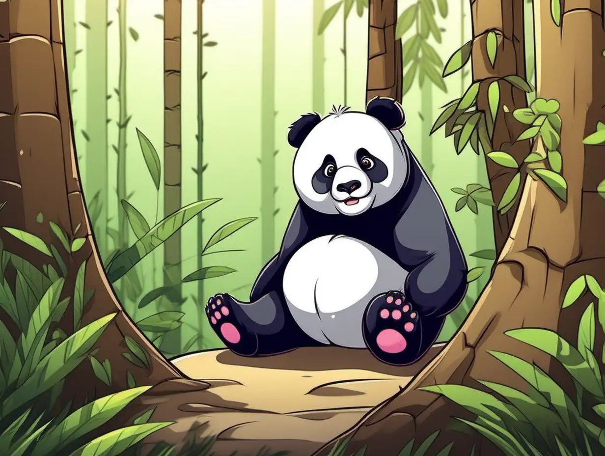 cute cartoon-style panda in the natural environment