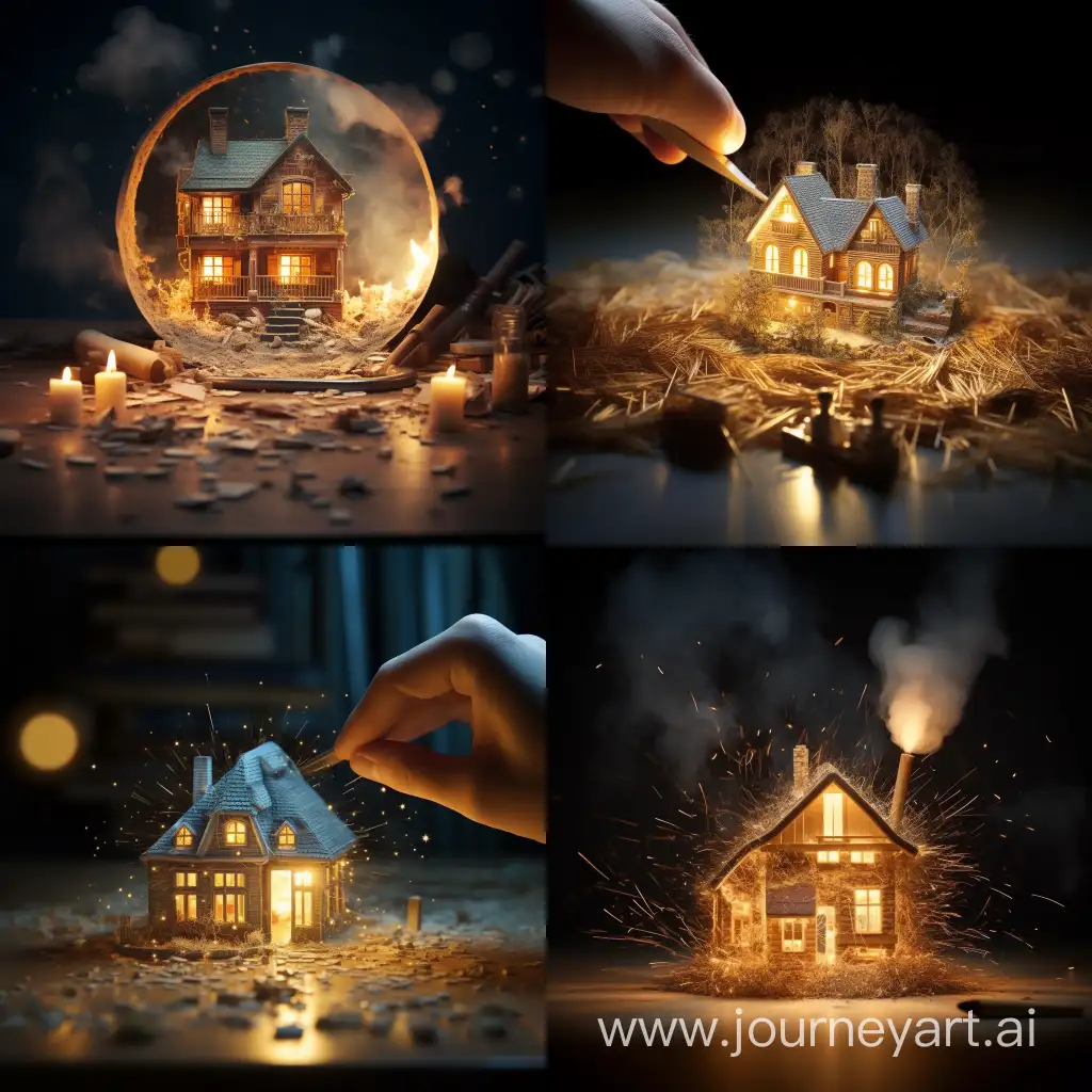 Magnifying-Glass-Igniting-Matchstick-House-in-Detailed-Photo