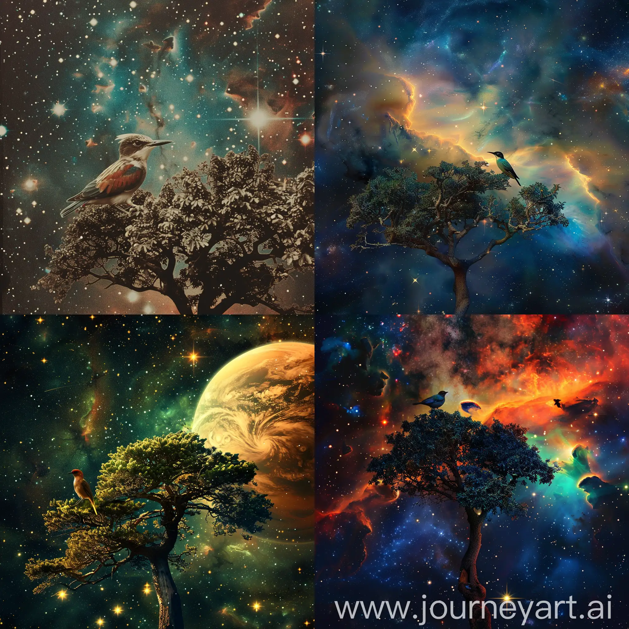 a bird sit on the tree in space