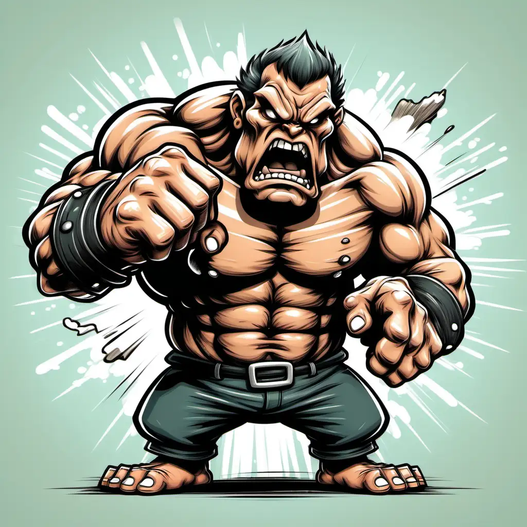 cartoon drawing of an angry giant smashing his fist