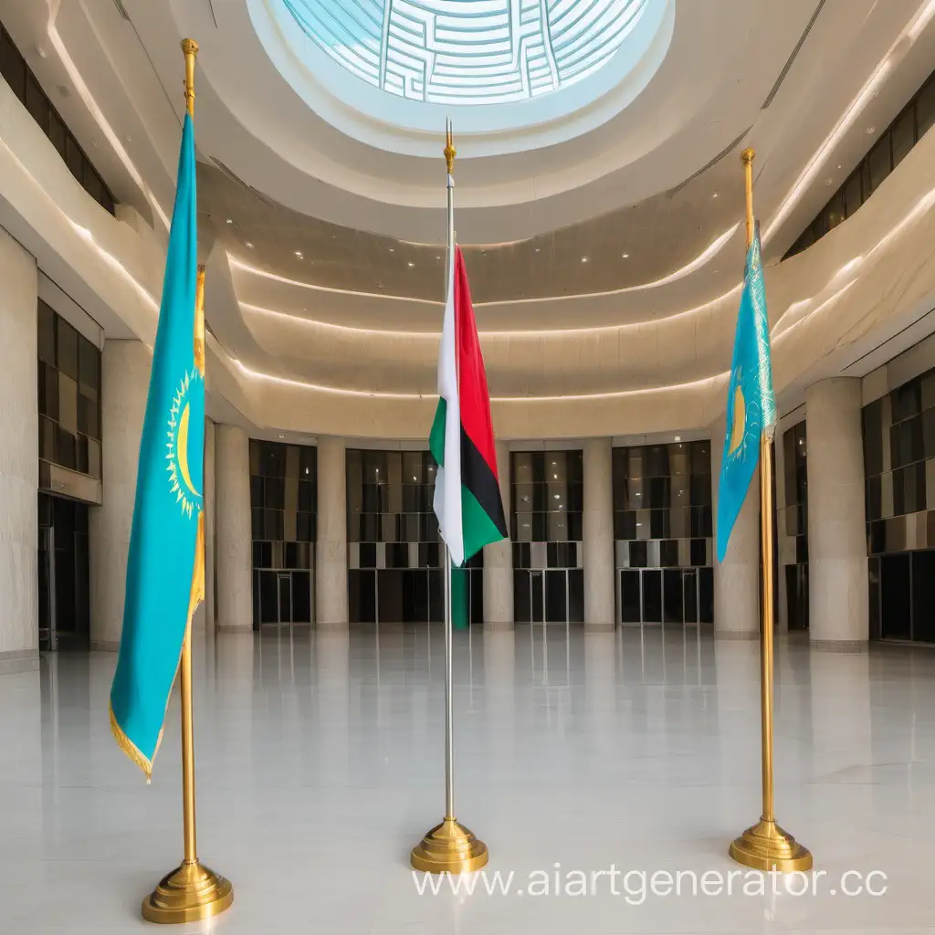 Флагшток ОАЭ и Казахстана внутри помещения