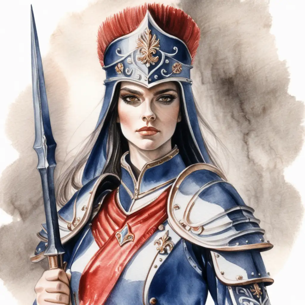 fantasy female royal guard, dark watercolor drawing, no background