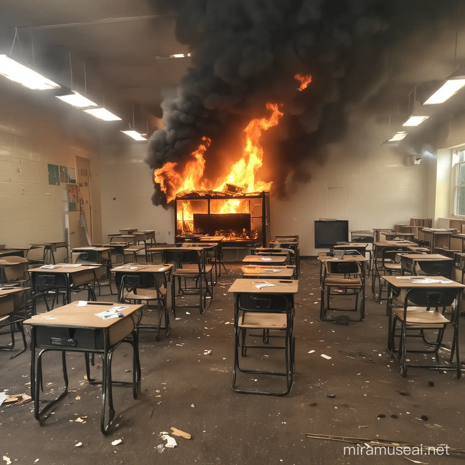Dramatic Classroom Fire Scene Students Evacuating