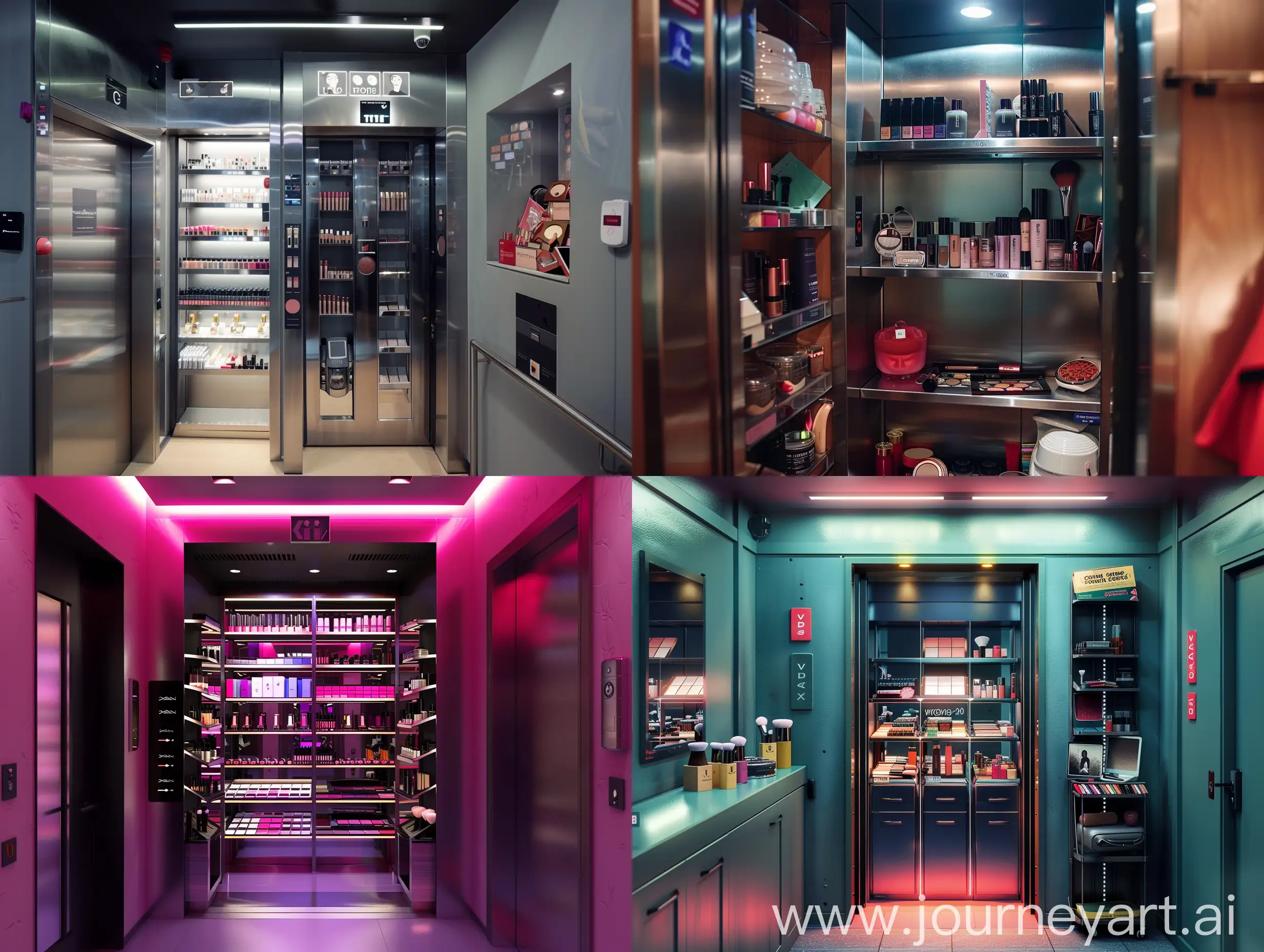 Makeup-Store-Elevator-with-Assorted-Cosmetic-Products