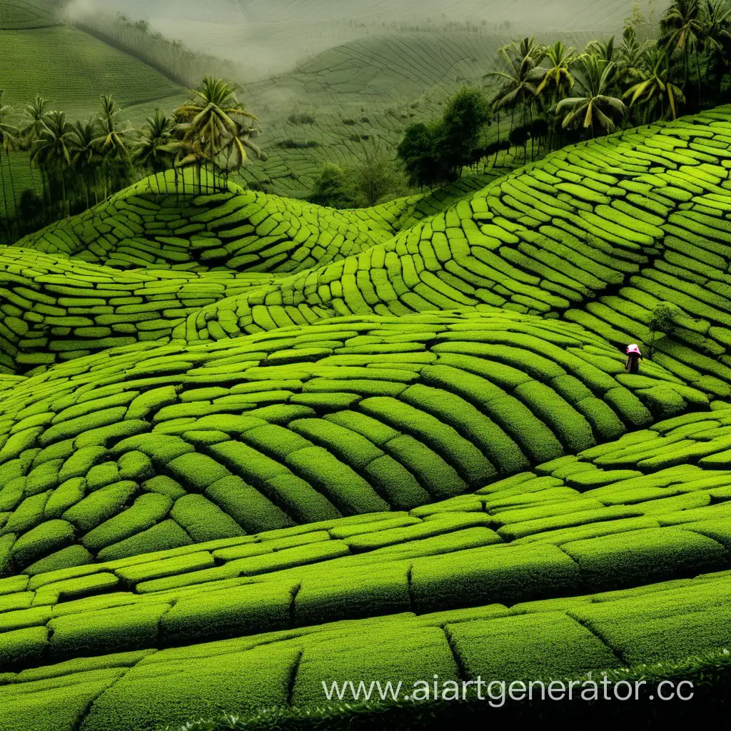 interesting view of tea plantations for tea packaging design