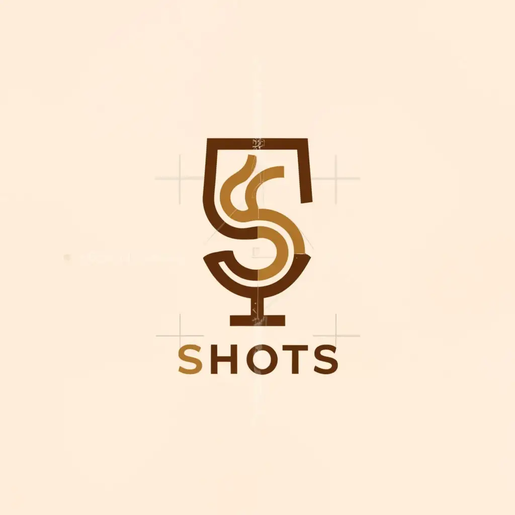 a logo design,with the text "Shots", main symbol:Wine glass forming the letter S, color: beige, dark orange, black. with cool and modern fonts,Minimalistic,be used in Retail industry,clear background