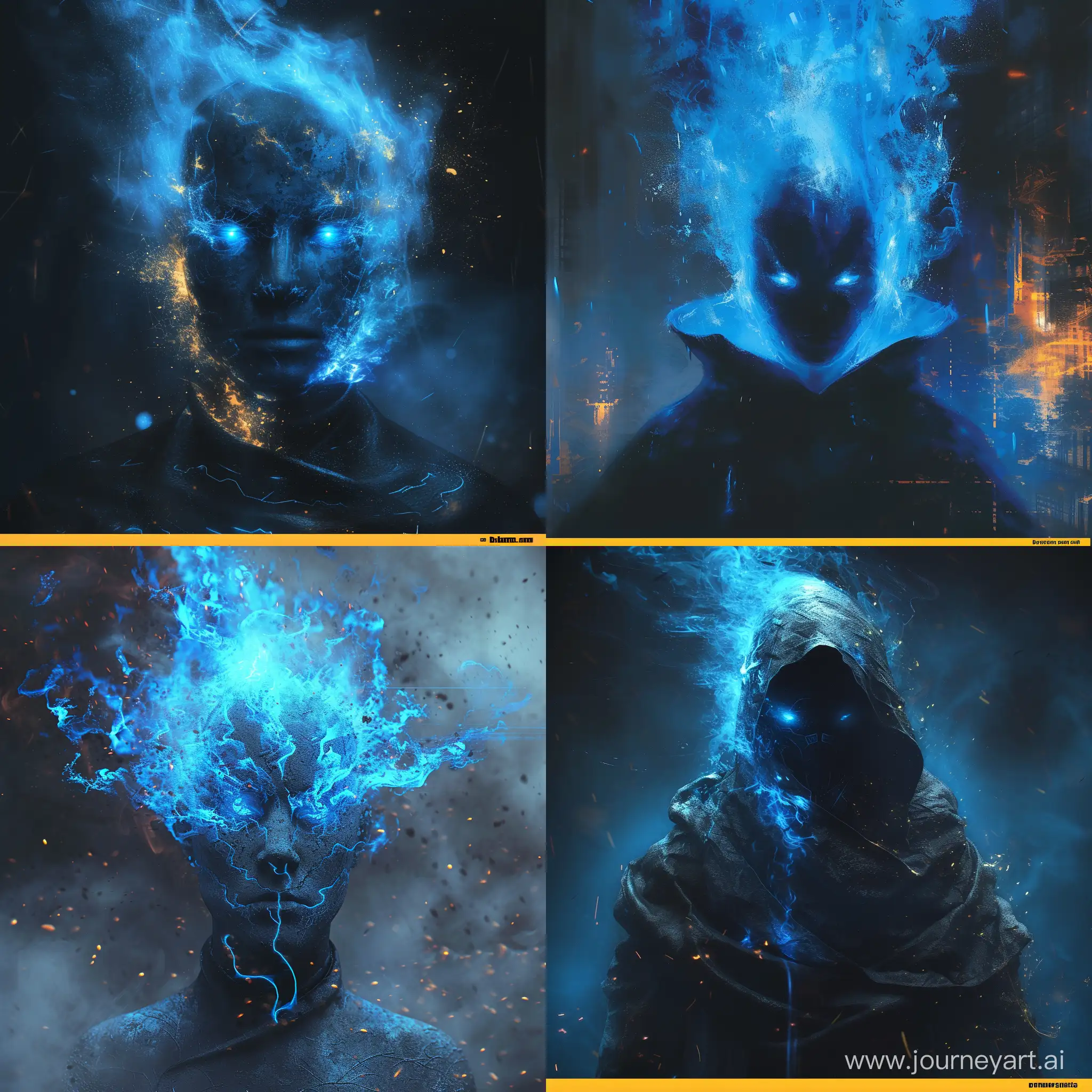 Mysterious-Cyberpunk-Magician-Conjuring-Blue-Fire-in-the-Dark