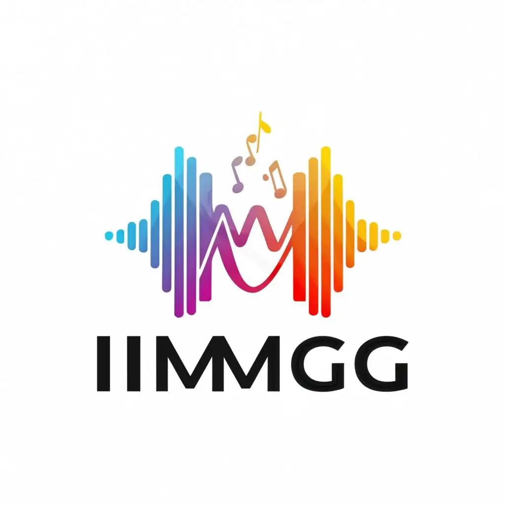logo, sound wave, infinity design, with the text "I M M G", be used in Entertainment industry