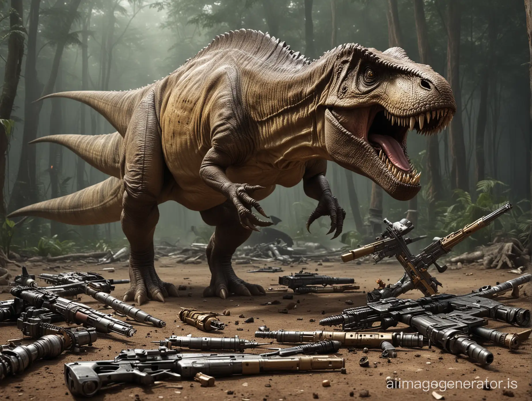 TRex-Devouring-Weaponry-in-Fiery-Ambush