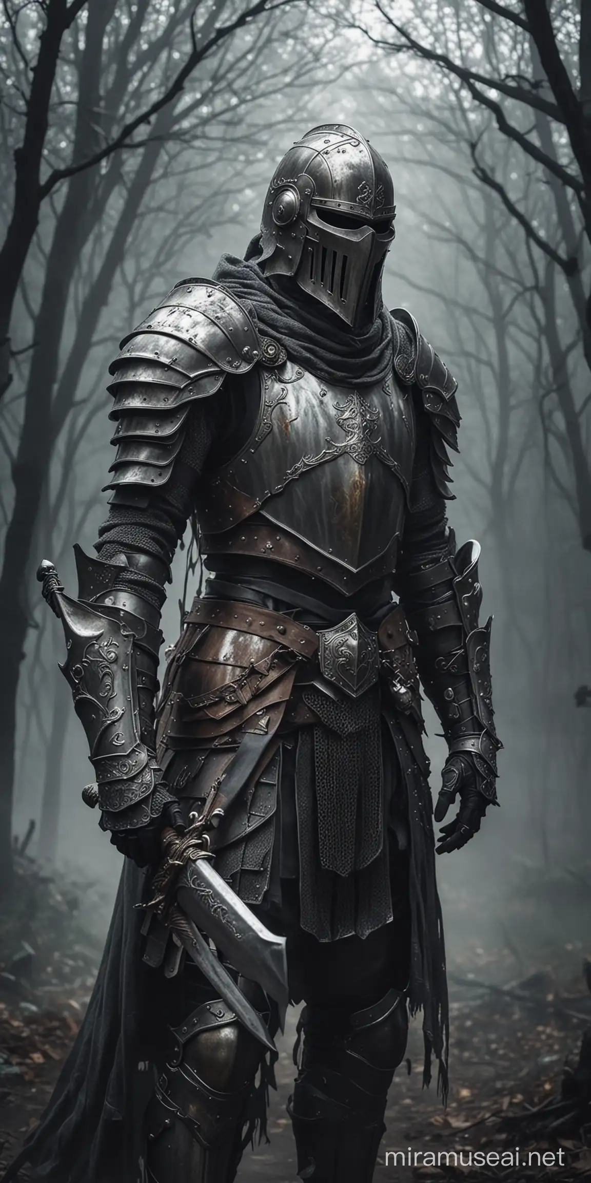 ghost in knights armor. The ghost is wearing the full armor and wears a helmet that covers the face