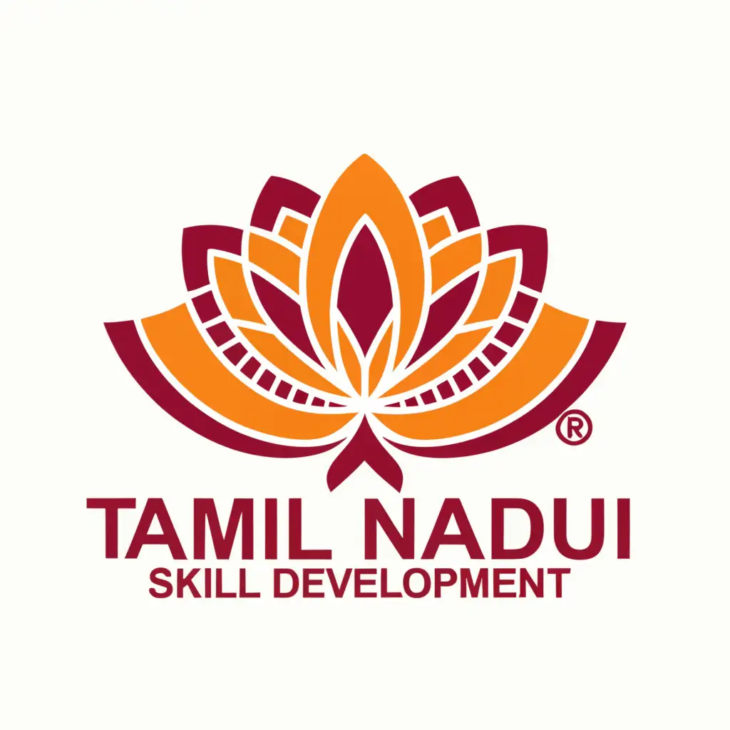 a logo design,with the text "TAMIL NADU SKILL DEVELOPMENT", main symbol:The main symbol could be a dynamic, stylized depiction of a lotus flower, representing growth, purity, and enlightenment. The petals of the lotus could be shaped like interlocking gears, symbolizing the integration of skills and development. The colors could incorporate shades of blue and green to represent tranquility, progress, and the natural environment.,complex,clear background