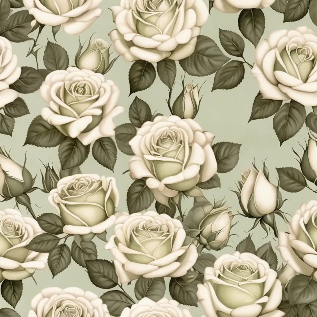 Elegant Muted Green and Cream Roses on Journaling Paper