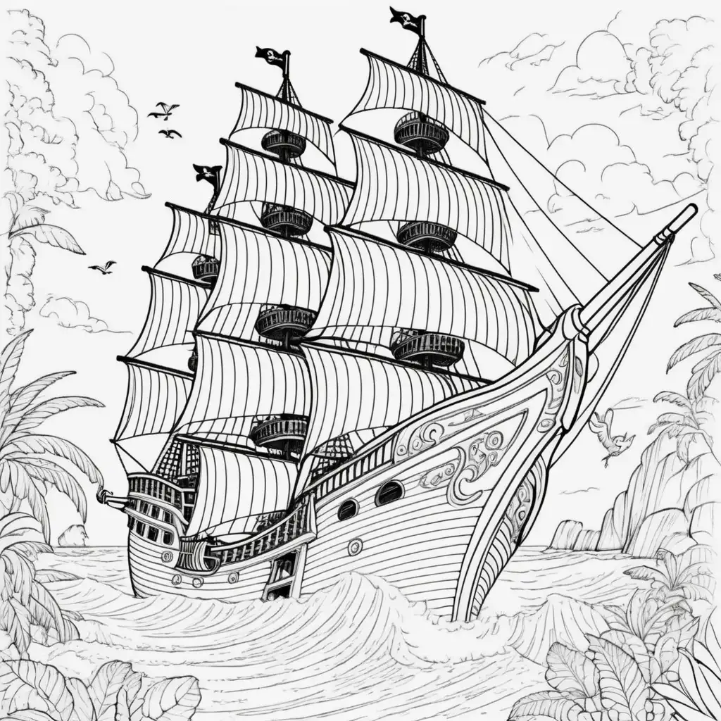 Pirate Ship Coloring Page for Creative Kids